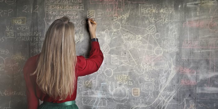 6300x3900 Woman in Red Long Sleeve Writing On Chalk Board · Free Stock Photo