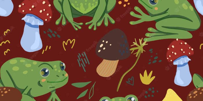 2000x2000 Premium Vector | Cute frogs and forest mushrooms. abstract hand drawn  vector seamless pattern. colored cartoon ornament with animals. funny  design for print, fabric, textile, background, wallpaper.