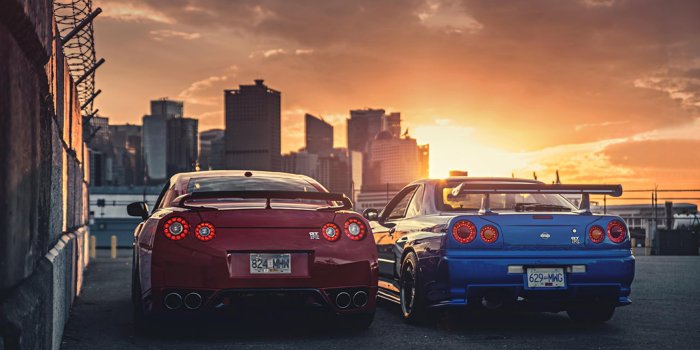 3840x2160 Nissan skyline gt-r r35 r34 at sunset 4K wallpaper download