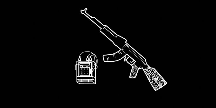2560x1600 Black and white terror, gun and bomb 4K wallpaper download