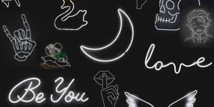 887x1920 Download Black Neon Aesthetic Random Signs Wallpaper | Wallpapers.com