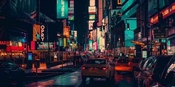 2560x1440 Cars On Road Surrounded By Building During Nighttime, Town, City Wallpaper  - Wallpaperforu