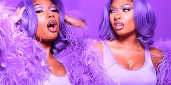 1908x1146 Megan Thee Stallion pops in purple wig and bodysuit as she counts down to  her birthday | Daily Mail Online