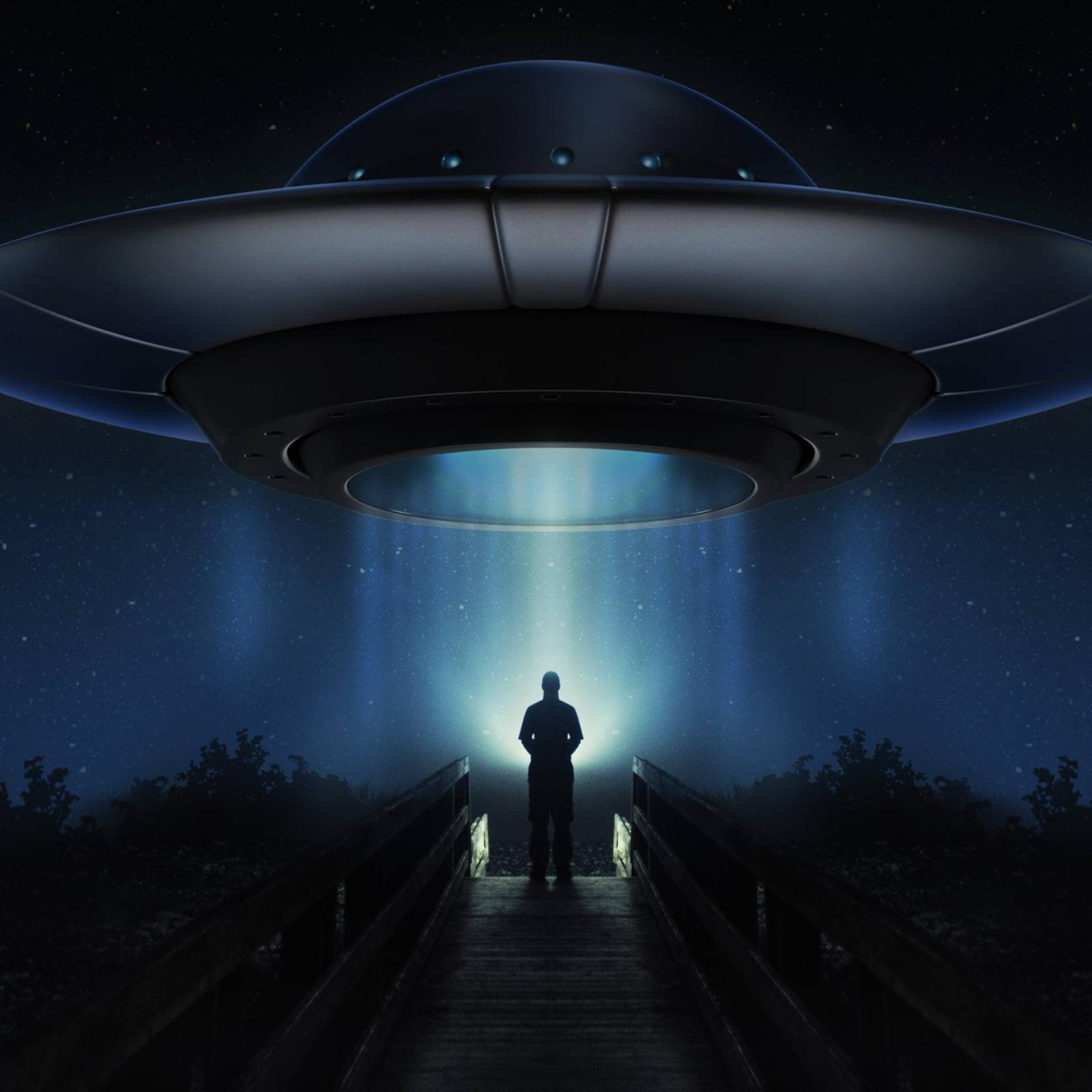 1920x1920 Download Ufo And Man On Dock Wallpaper | Wallpapers.com