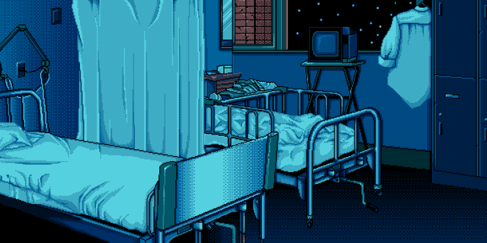 2560x1152 902356 hospital, pixel art, bed, artwork, blue, night, dark - Rare Gallery  HD Wallpapers
