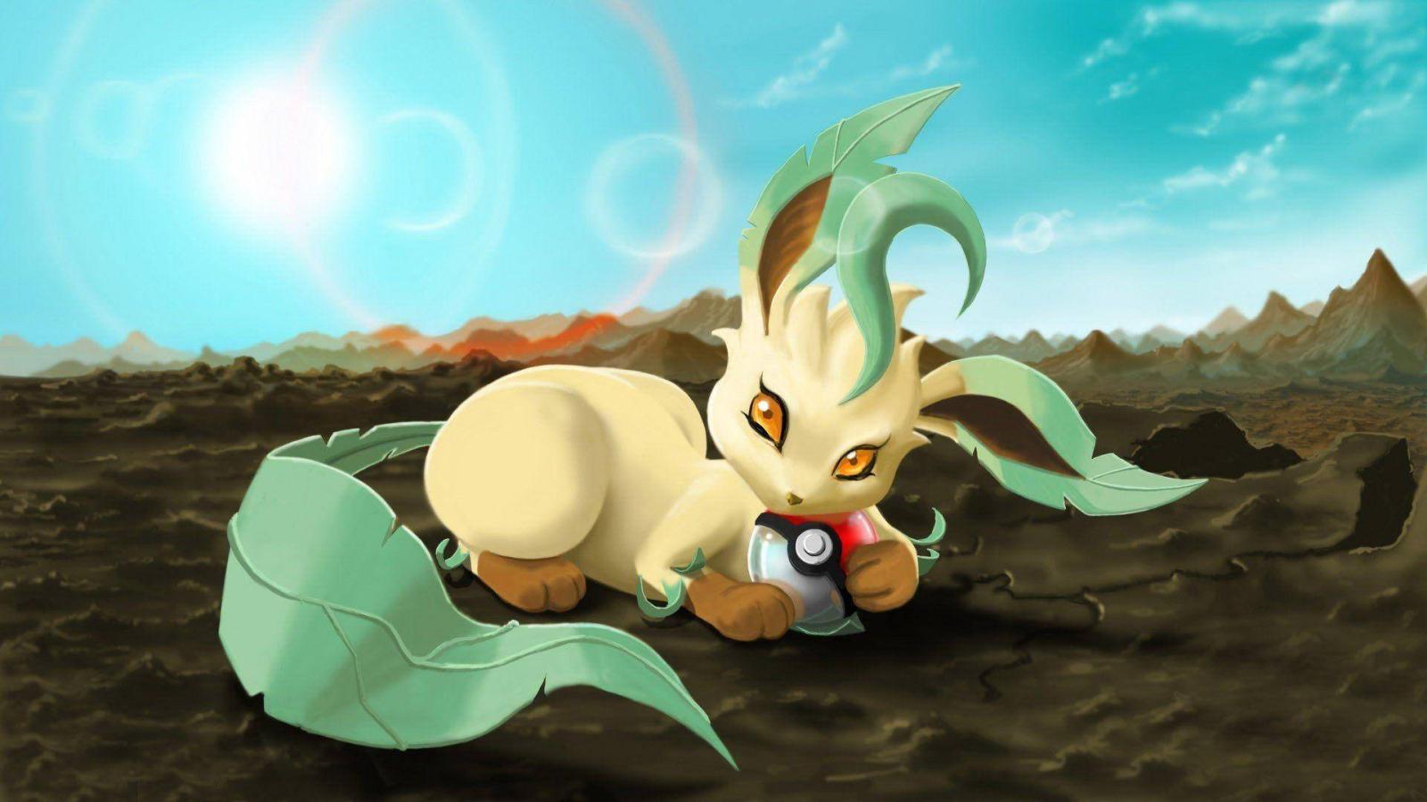 1920x1080 Download Leafeon Hugging A Pokeball Wallpaper | Wallpapers.com