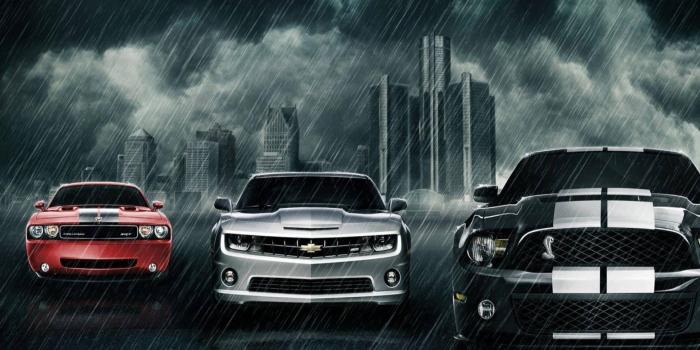 2880x1800 Download Chevrolet Camaro Muscle Cars Under The Rain Wallpaper | Wallpapers .com