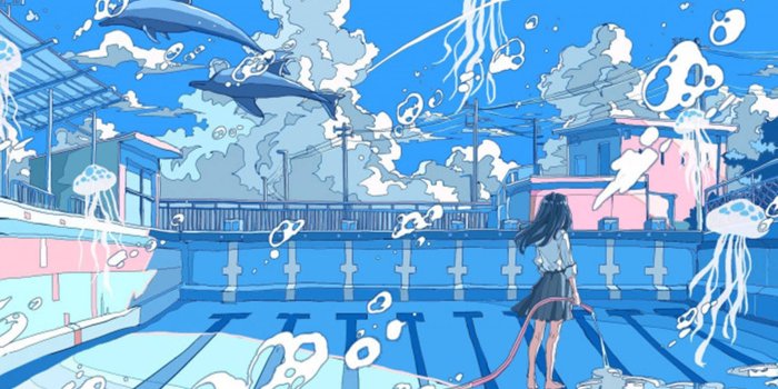 1781x1000 Download Blue Anime Swimming Pool Aesthetic Wallpaper | Wallpapers.com
