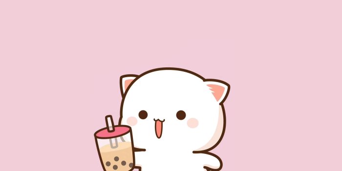2400x1350 Peachy Cat Boba Tea Mobile + Desktop Wallpaper - Kawaii Hoshi
