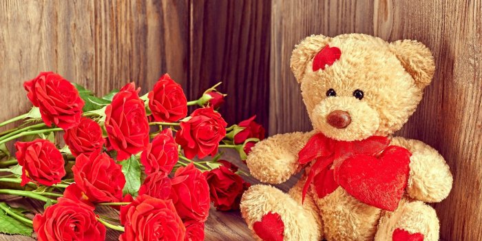 1920x1200 Teddy bear with hearts and red flowers love wallpapers