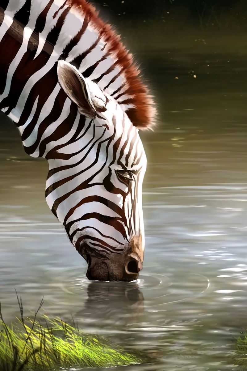 800x1200 Download wallpaper 800x1200 zebra, lake, art, animal, wildlife iphone 4s/4  for parallax hd background