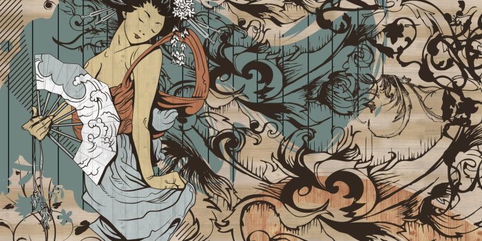 2000x1177 Retro Japanese Artistic Girl Wallpaper