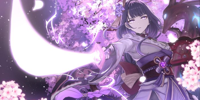 1920x1080 blue hair anime (Baal Raiden Shogun