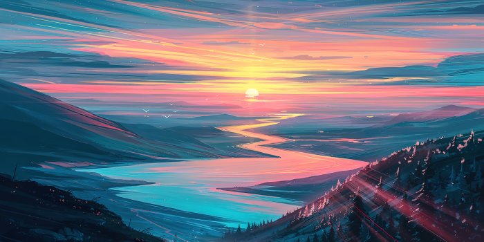 3840x2160 391776 sunset, scenery, river, digital art, 4k, pc - Rare Gallery HD  Wallpapers
