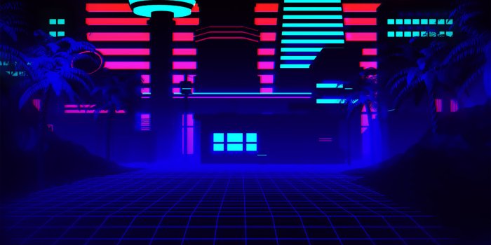 1600x3555 Black Wallpaper for iPhone in 4K: Retro Futuristic Synthwave 80s Vibe