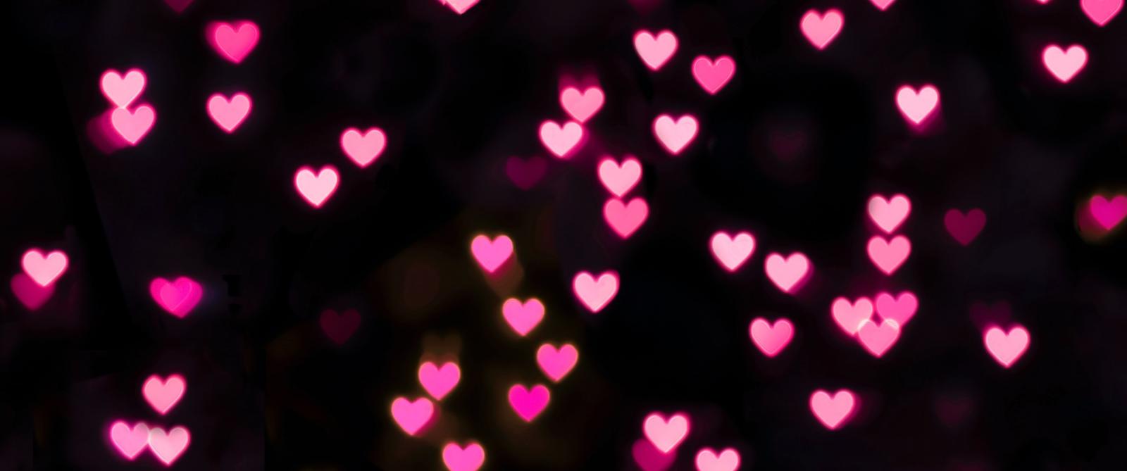 3440x1440 Pink hearts Wallpaper 4K, Black background, Bokeh, #3409