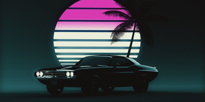 4960x3507 Muscle car Wallpaper 4K, Retro, Vintage car, Sunset, Neon, #1229