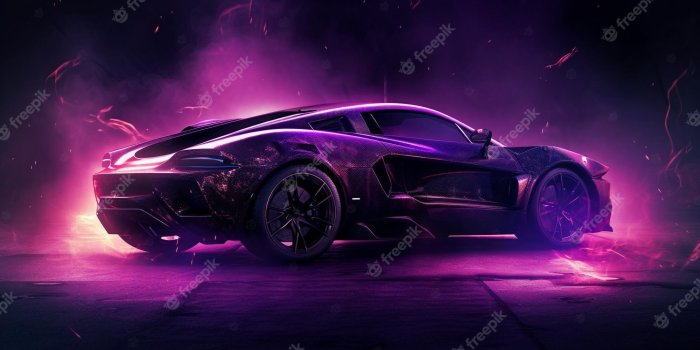 2000x1121 Premium Photo | Purple sport car wallpaper on smoke neon background