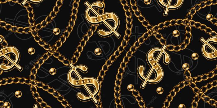2000x2000 Premium Vector | Seamless pattern with shiny gold usa dollar sign metal  classic chains beads on a black background