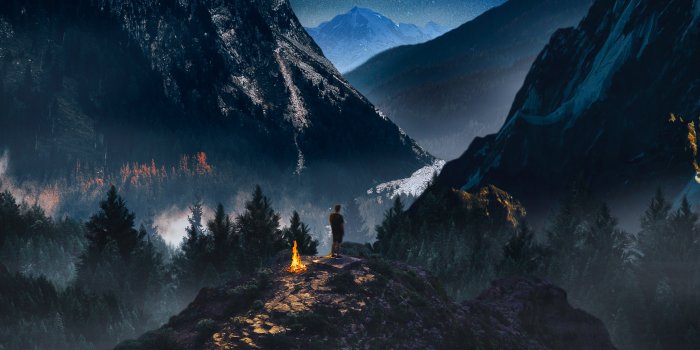 2502x3000 Download wallpaper 2502x3000 mountains, starry sky, loneliness, photoshop,  camping hd background