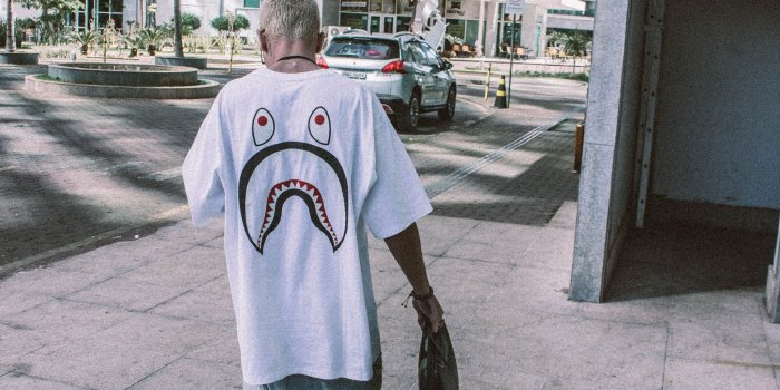 2048x2560 White Bathing Ape T-shirt Holding A Black Bag Wallpaper - Wallpaperforu