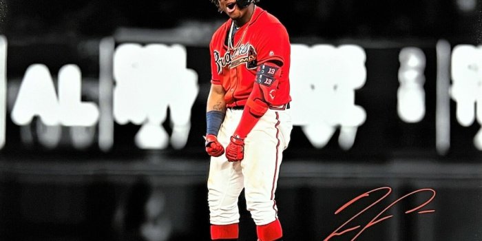 900x900 Ronald Acuna Jr. Atlanta Braves Signed Red Spotlight 16x20 Photo USA SM