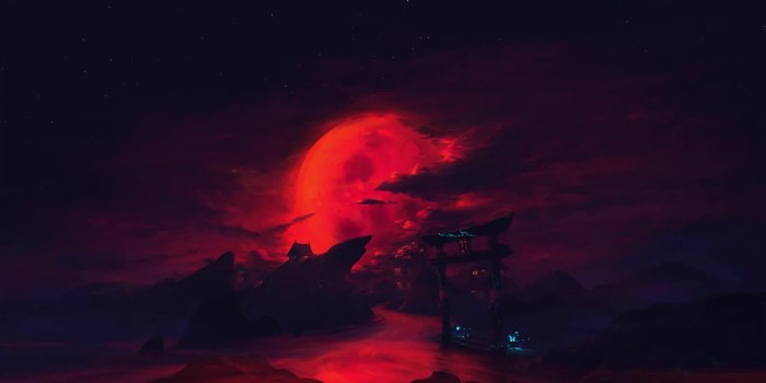 1920x1080 Blood Moon Torii River Live Wallpaper - MoeWalls