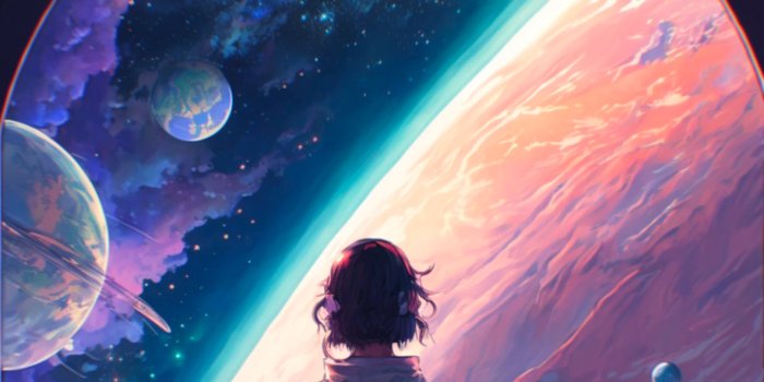 1183x2560 Girl in Outer Space Wallpapers - Pastel Space Aesthetic Wallpaper