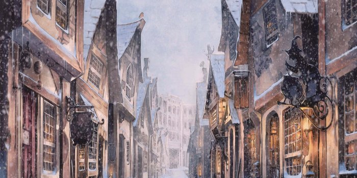 1800x1800 Download Magical Diagon Alley in the evening Wallpaper | Wallpapers.com
