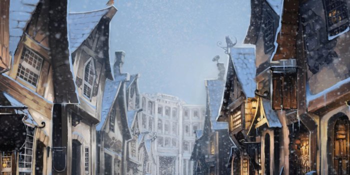3200x900 Winter in Harry Potter's Diagon Alley 4K wallpaper download