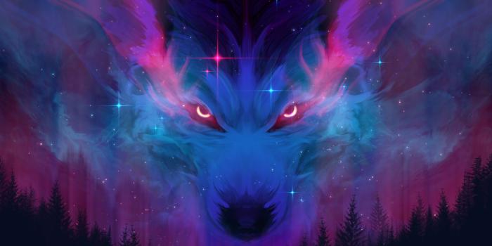 1920x1200 Neon wolf in the clouds above the forest Desktop wallpapers 1920x1200