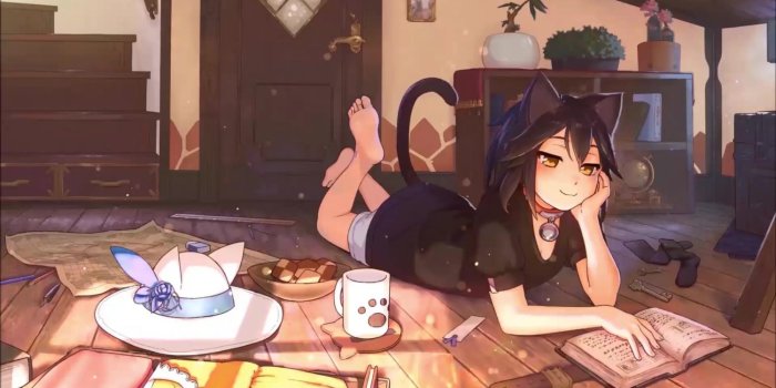 1500x844 Neko Girl Reading A Book Live Wallpaper - WallpaperWaifu