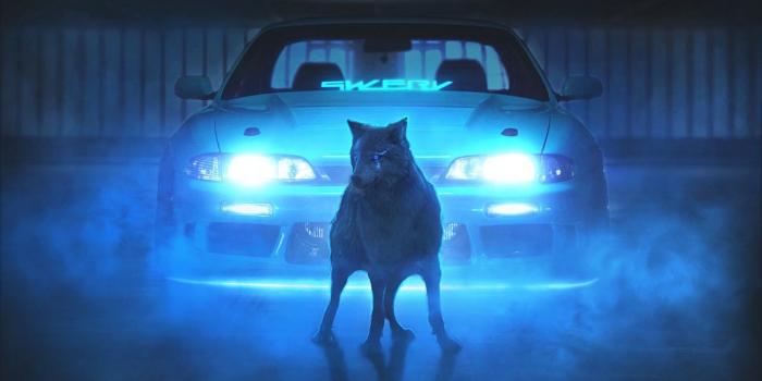 1280x720 Wallpaper wolf, car, neon, light, smoke hd, picture, image