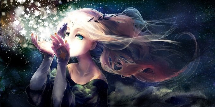 1920x1080 Preview wallpaper yukino neko, girl, anime, star, wreath 1920×1080