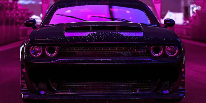 1920x1080 Download Black Dodge Challenger Demon 4K Purple Background Wallpaper |  Wallpapers.com