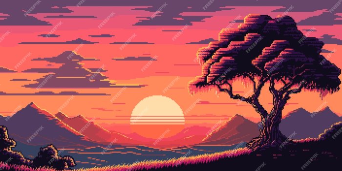 2000x1125 Premium Vector | Evening sunset on mountains landscape ai generated 8bit  pixel game scene vintage 2d videogame level design asset 16 bit console  vector backdrop or 8bit arcade wallpaper with african landscape