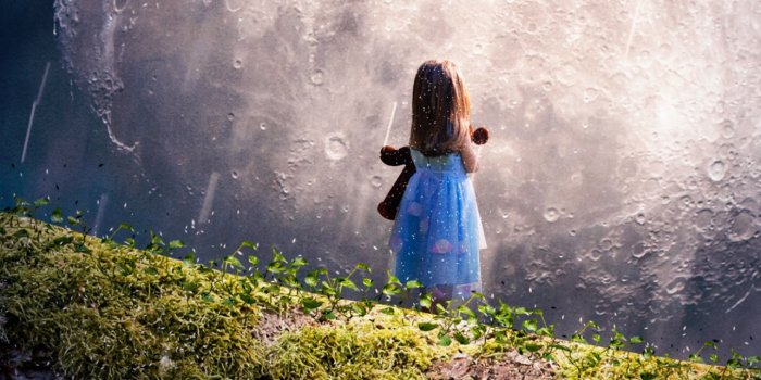 1284x2778 Moon Wallpaper 4K, Cute Girl, Adorable, Surreal