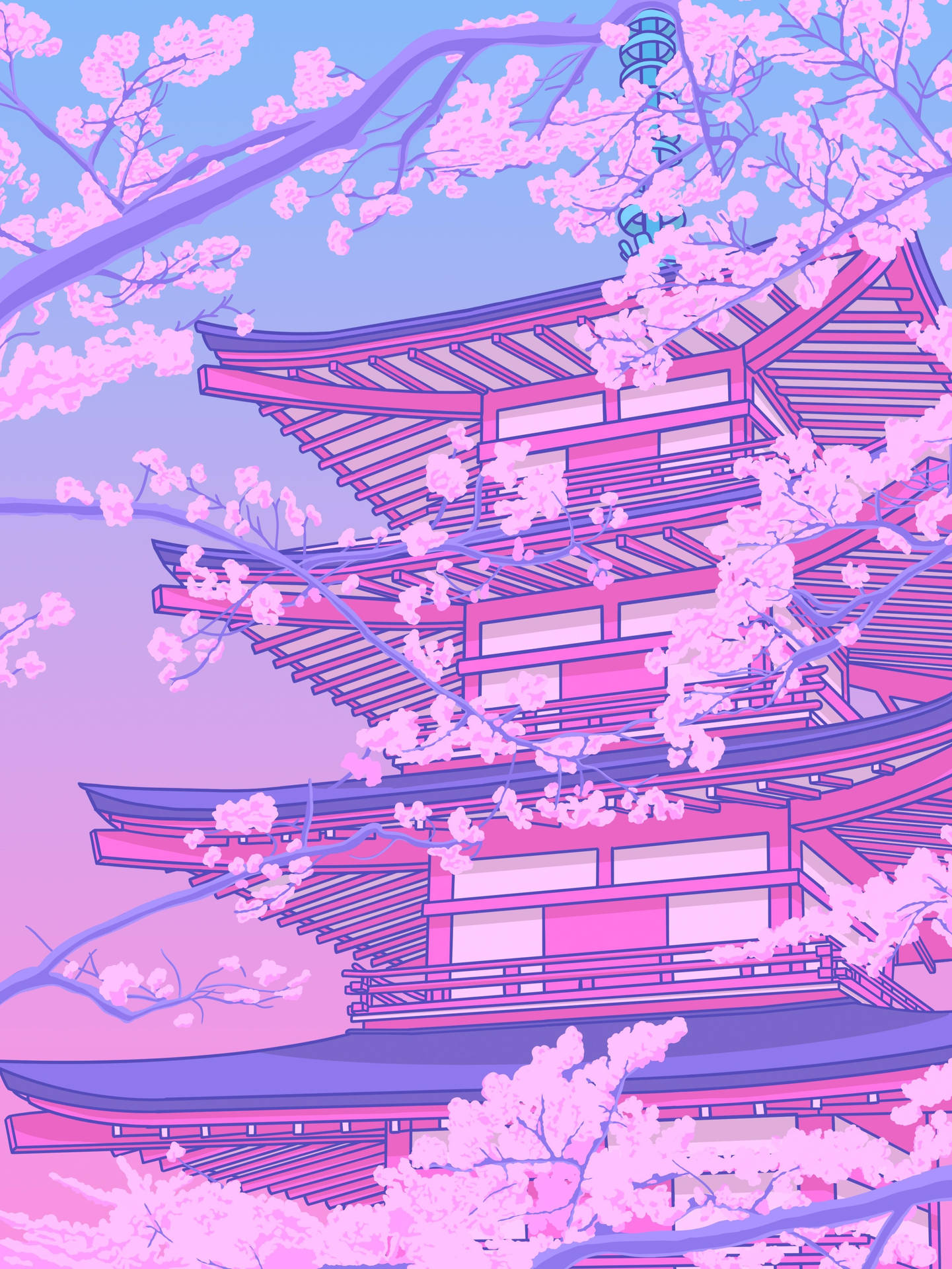 1441x1920 Download Pastel Japanese Aesthetic Pink Pagoda Wallpaper | Wallpapers.com