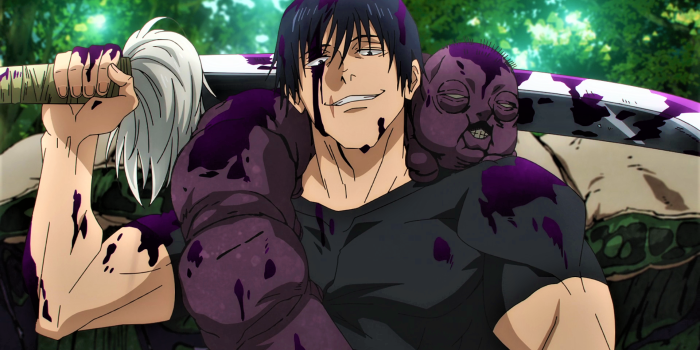 1920x1080 smiling, looking at viewer, Jujutsu Kaisen, Fushiguro Toji, weapon, sword,  muscles, demon, Demon face, anime, Anime screenshot, anime boys, trees |  1920x1080 Wallpaper - wallhaven.cc