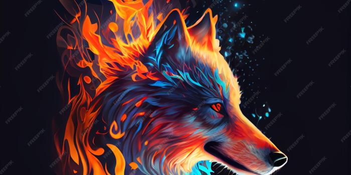 2000x2000 Premium Photo | Close up of a fire wolf on a black background generative ai