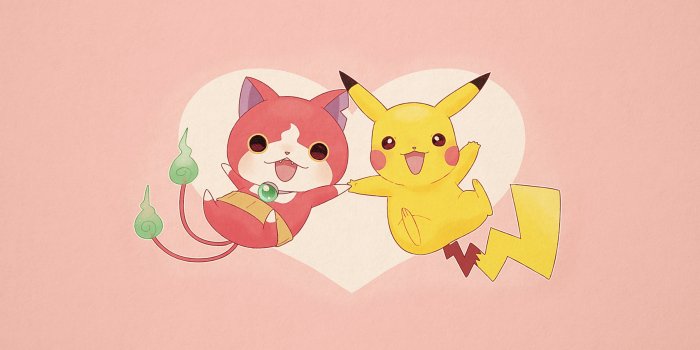 2400x1350 Cute Pikachu & Jibanyan Yo-Kai Watch Wallpaper - Kawaii Hoshi