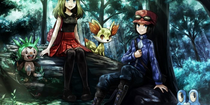 1200x873 serena, calem, fennekin, chespin, and froakie (pokemon and 2 more) drawn by  angel31424 | Danbooru