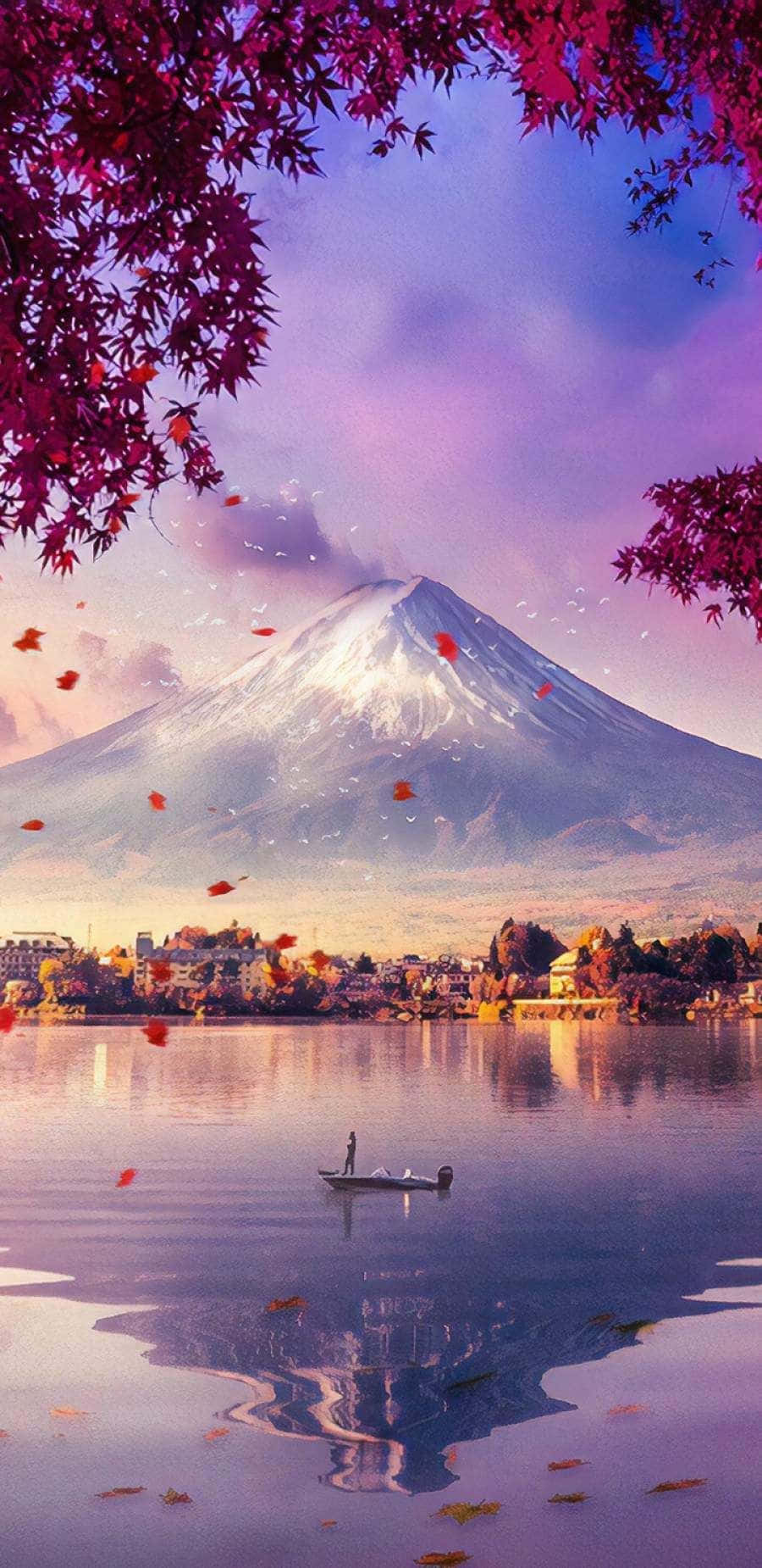 900x1850 Download Mount Fuji Digital Art Japanese iPhone Wallpaper | Wallpapers.com