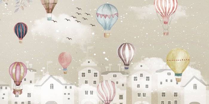 2500x1562 Kids Nursery Cartoon Winter and Little Hot Air Balloon Wallpaper Mural •  Wallmur®
