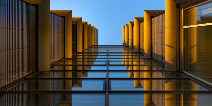 3440x1440 Modern architecture Wallpaper 4K, Look up, Reflection