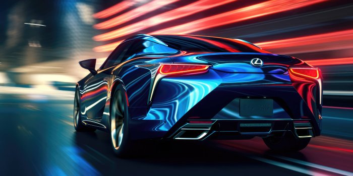 4368x2448 A 4K ultra HD wallpaper of a sleek, futuristic Lexus sports car, speeding  down a winding road