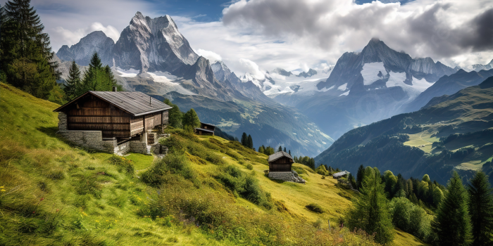 1200x673 The Alps Mountains With Houses Near It Background, Pictures Of Swiss Alps  Background Image And Wallpaper for Free Download
