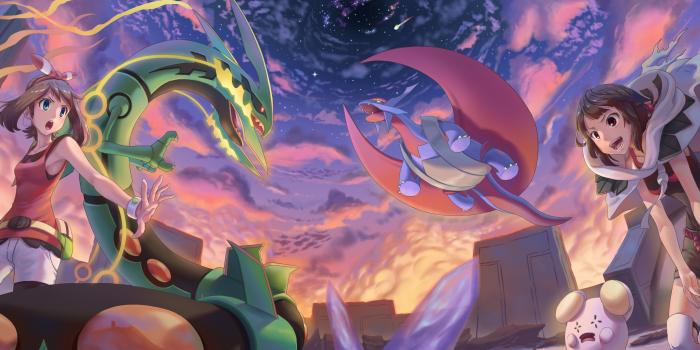 3329x1304 Haruka pokemon mega rayquaza mega salamence pokemon tagme whismur wallpaper  | 3329x1304 | 807420 | WallpaperUP