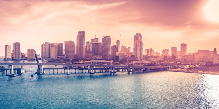 1920x1080 Wallpaper Miami, Florida, USA, Downtown, sea, ocean, water, sky, clouds,  bridge, travel, vacation, booking, hotel, beach, Architecture #832