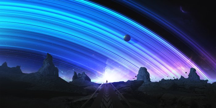 2560x1440 Trails Wallpaper 4K, Planets, Surreal, Space, Blue